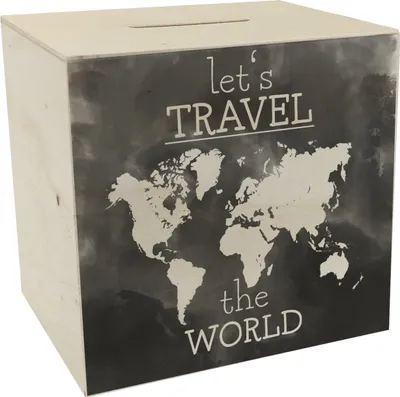 Spardose Aus Holz Mit Afrika-Karte & Spruch – Reisespardose Für Afrika-Reise, Ca. 9,8x10,1x8 Cm