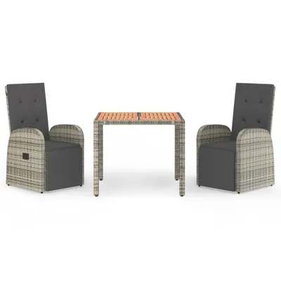 Obrázok produktu pre vidaXL 3-dielny záhradný jedálenský set s vankúšmi Grey Poly Rattan