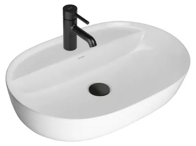 Immagine prodotto di Lavabo da appoggio ovale sottile OLTENS Hamnes, 62 x 42 cm, con foro per rubinetto, dotato di tecnologia SmartClean