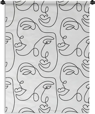 Produktbild von MuchoWow® Wandteppich Wandbehang Strichzeichnungen - Muster - Schwarz und Weiß 60x80 cm Tapisserie Dekoration Wandtuch - Decke - Wandtücher - Wohne