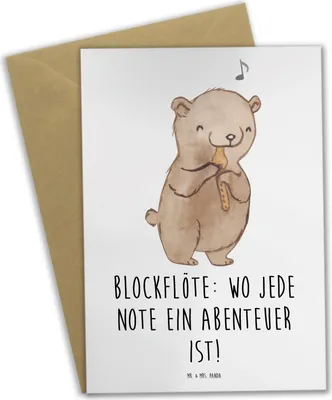 Produktbild von Mr. & Mrs. Panda Klappkarte Abenteuer Blockflöte - Weiß - Geschenk, osterkarten, Musiker, Lernen, Bassblockflöte, Noten, Altblockflöte, osterkarte, Instrument, Musizieren