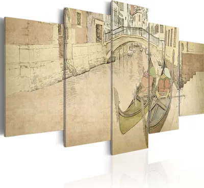 Image de Toiles imprimées Venise 200 x 100 cm Toile intissé Toile imprimée 5 pièces Impression artistique moderne Tableaux muraux XXL Décoration murale Design Tableau mural - Architecture Ville Italie Bateaux comme peints 020113-233