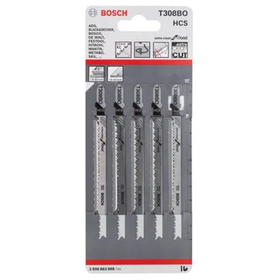 Produktbild von Bosch 2 608 663 868, Stichsägeblatt, Sperrholz, Weichholz, Hartstahl (HCS), Grau, 2,2 mm, 5 cm