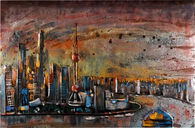 Produktbild von Wandbild Metallbild Relief Unikat  Motiv "Dubai Skyline"  handgefertigt 3D Bild
