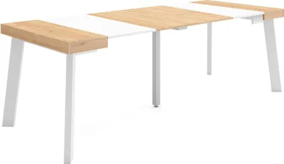 Produktbild von Ausziehbarertisch, 222x90x73cm, Für 10 Gäste, Hölzerne Beine, Eiche und weiß