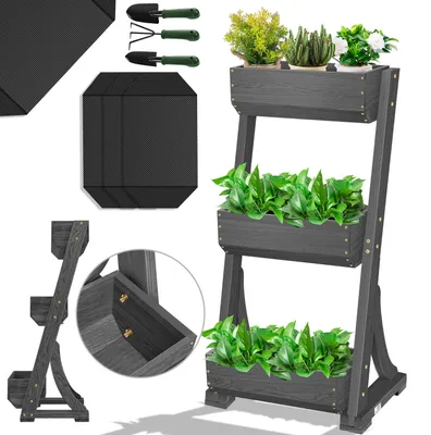 Produktbild von KESSER® Hochbeet mit Etagen Premium Blumenkasten Blumentreppe Pflanztreppe - Gemüsebeet Kräuterbeet Pflanzkübel Frühbeet Blumenbeet Pflanzkasten inkl. Gartenvlies- Beet für Terrasse Balkon & Garten