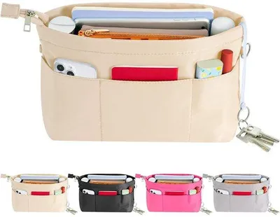 Produktbild von Große Nylon-Handtaschen-Organizer mit Binnenzakken und Schlüsselanhänger Beige