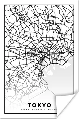 Produktbild von MuchoWow® Poster Tokio - Stadtplan - Schwarz und weiß - Karte 80x120 cm - Papierdruck