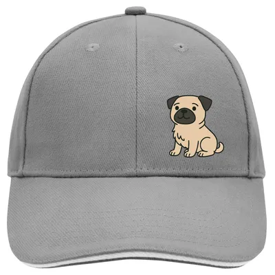 Produktbild von Huuraa Cappy Mütze Mops Pug Comic Dark Grey/White Baumwolle 6-Panel Kappe Geschenkidee