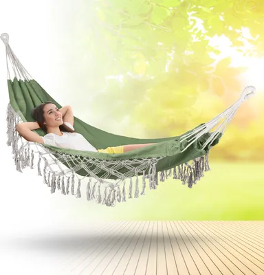 Obrázok produktu pre Outtec® Hojdacia sieť - 200x150 cm, do 200 kg - Boho bavlnená hojdacia sieť pre vonkajšie prostredie, záhradu, balkón - pre deti a dospelých - Khaki