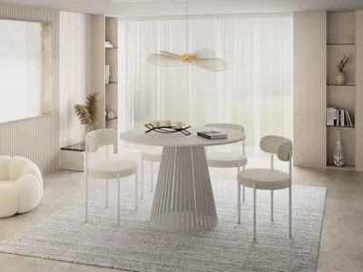 Produktbild von Esstisch Rund Ausziehbar mit Lamellen im Loft-Stil – 120 bis 200 cm – Industrieller Tisch mit Kaschmir Metallbeinen, Platzsparend für Wohnzimmer oder Esszimmer – Grau-Beige