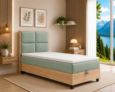 Produktbild von Trinity K-2 Boxspringbett 100x200 | Einzelbett mit. Matratze und Stauraum | Bonellfederkern inkl. Topper & Kopfteil | inkl. Lieferung - Mintgrün