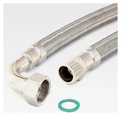 Produktbild von Hochflexibler Panzerschlauch DN19 3/4"AG x 3/4"ÜM mit Bogen und Trinkwasserzulassung