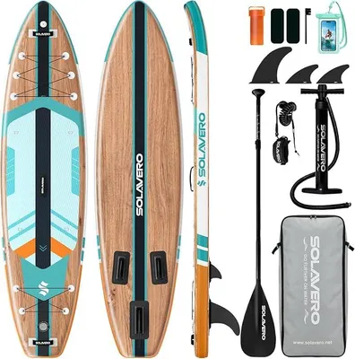 Imagen del producto de Kit de tabla de paddle surf inflable, dimensiones 350 x 89 x 15 cm, capacidad máxima de 210 kg