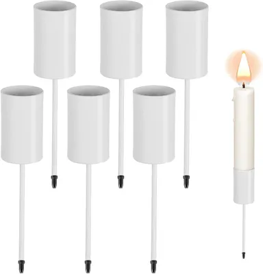 Produktbild von 6 Adventskranz-Kerzenhalter für Stumpenkerzen, Kerzenhalter zum Einsetzen, Stumpenkerzenhalter, Weihnachtsdeko, weiß, 2 Stück