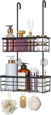 Immagine prodotto di Portaoggetti da appendere per la doccia, in acciaio inossidabile 304, colore nero, con ganci, per il bagno