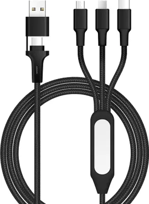 Immagine prodotto di INF Cavo di ricarica intrecciato 5 in 1 con luce notturna LED, 120 cm Nero