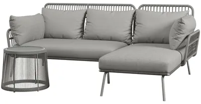 Produktbild von Outsunny Gartenmöbel-Set, Ecksofa & Beistelltisch, Polyrattan, Stahlrahmen, Grau