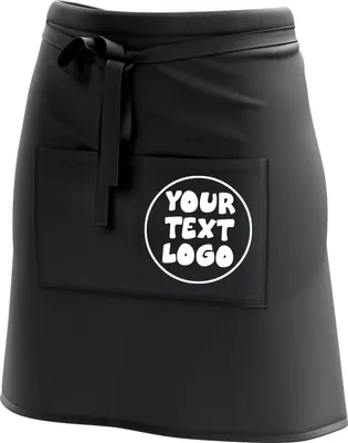 Produktbild von Kurze Personalisierte Schürze Kellnerschürze Vorbinder mit Namen Firmenlogo personalisiert mit Taschen für Bistro Restaurant, Schwarz mit Logo [074]