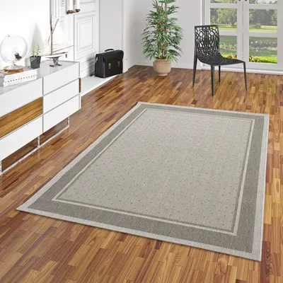 Produktbild von Modern Flachgewebe Ruggy Grau Karo Bordüre, Größe:80x150 cm