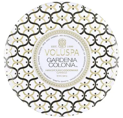 Immagine prodotto di Voluspa Maison Blanc, candela profumata alla gardenia, contenitore in metallo, 3 stoppini, 340g