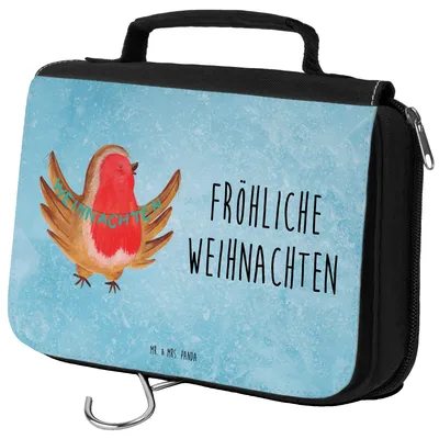 Produktbild von Mr. & Mrs. Panda kulturtäschchen Rotkehlchen Weihnachten - Eisblau - Geschenk, Weihnachtsgruß, Kulturtasche, Make-Up Tasche, Winter, badtasche, Weihnachtsmotiv, Frohe