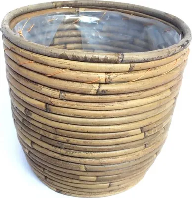 Produktbild von Runder Topf mit Ballonstreifen aus Naturmaterial, 20 cm Durchmesser, 19 cm Höhe