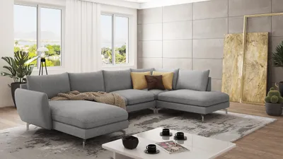 Produktbild von S-STYLE MÖBEL - Frema Wohnlandschaft mit Silber Metall Füßen aus Grau Luxusmicrofaser - Ottomane links - Ottomane links, B/T/H: 336 cm/ 200 cm/ 87 cm
