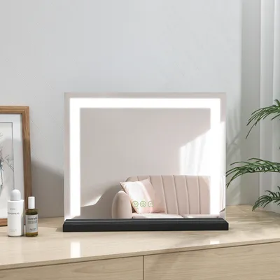 Produktbild von Heilmetz Spiegel Kosmetikspiegel mit Beleuchtung Schminkspiegel Tischspiegel 3 Lichtfarbe Dimmbar 50x42cm Mit Touch Steuerung Schwarzer Eisenfuß