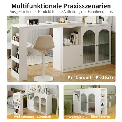 Produktbild von Odikalo Tresentisch Stehtisch Couchtisch Schwenkbar Stauraum Glastür 120x40x97 Weiß