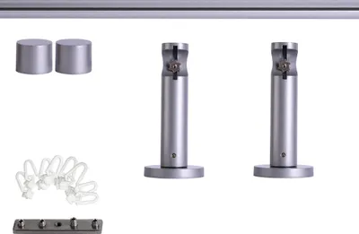 Produktbild von Gardinenstange Set Innenlauf, 1-läufig, ⌀ 19 mm, 200 cm, silber + Wand, Kappe, Gleiter Komplettset Innenlauf mit Halterungen & Endstücke, Vorhangstange in Silber, Rot-Bronze & Anthrazit, 120–400cm, Eisen, Aluminum Victoria M.