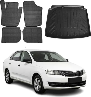 Produktbild von Fußmatten & Kofferraumwanne Set für Skoda Rapid Limo 2012-2019 Gummi Schwarz 5x
