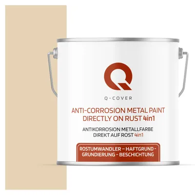 Produktbild von ANTIKORROSION METALLFARBE | DIREKT AUF ROST 4 IN 1 Hellelfenbein RAL 1015 5L SATIN ANTI-ROST METALLSCHUTZLACK METALLLACK