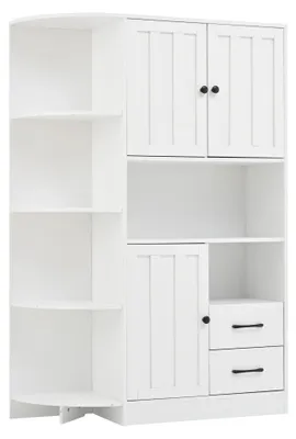 Obrázok produktu pre Skriňa s dvierkami, komoda do obývačky – vitrína, vysoká komoda – 3 skrinky, 2 zásuvky – 104 × 35 × 155 cm – drevotrieska – moderný vzhľad – biela