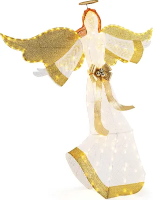 Produktbild von GOPLUS 160cm LED Engel, beleuchteter Weihnachtsengel warmweiß mit 180 LED-Lichtern, Weihnachtsbeleuchtung Figur Engel für Außen Innen