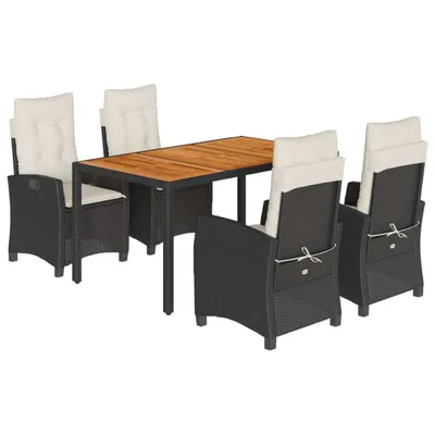 Produktbild von 5-tlg. Garten-Essgruppe mit Kissen Schwarz Poly Rattan