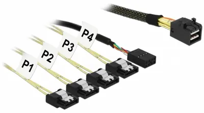Obrázek produktu pro DeLOCK 85732, 1 m, Mini SAS HD SFF-8643, 4x SATA 6 Gb/s 7 Pin + 8 pin sideband, Přímý, Přímý, Samec/samice