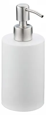 Produktbild von Relaxdays Seifenspender, 180 ml, nachfüllbar, Bad, WC, Küche, Flüssigseifenspender, Polyresin, Edelstahlpumpe, weiß