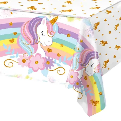 Productafbeelding van Tafelkleed, eenhoorn, kinderfeestje, 130x220 cm, regenboog, PVC