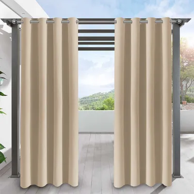 Produktbild von 2 Stück Außen Vorhang Wetterfest Blickdicht Outdoorvorhänge Sonnenschutz Wasserdicht Gardinen Ösenschal für Terrasse Balkon Hof, B132xH244cm, Beige