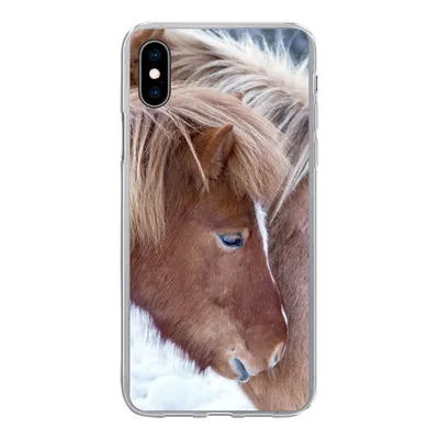 Produktbild von MuchoWow® Handyhülle Schutzhülle Hülle für iPhone Xs Pferde - Fohlen - Schnee Silikon Softcase Handy Hülle - Handytasche