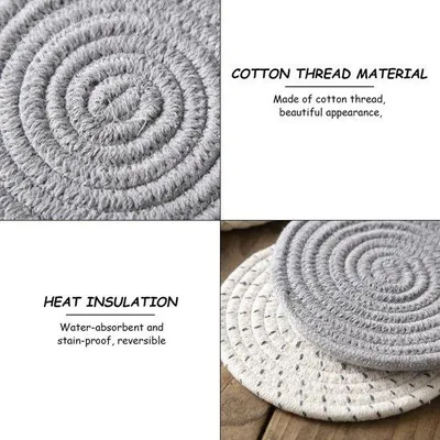 Image de Tapis de sol ronds en coton, lot de 4, absorbants, tissés à la main