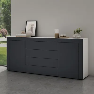 Produktbild von Mai & Mai Sideboard Aufbewahrungsschrank BTH: 167x36x70 cm mit 2 Schränken und 4 Schubladen in Weiß matt + Anthrazit matt Kommode Mehrzweckschrank Möbel Schrank03