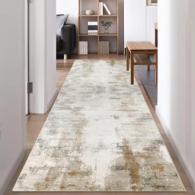 Produktbild von Läufer Teppich 80 x 300 cm, für Flur, rutschfest, beige und braun, waschbar