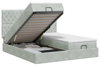 Productafbeelding van Verstelbaar bed met matras, 2 nachtkastjes, lichtgrijs, fluweel