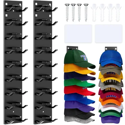 Cap-Halter 2er Set, 18 Mützen, Wandmontage, schwarz