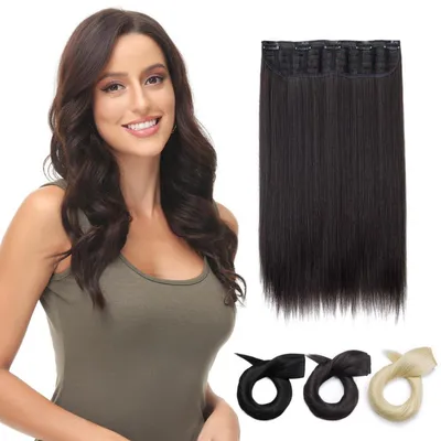 Obrázek produktu pro Clip-in prodlužovací prameny vlasů, 1 pramen, 30 cm, rovné, syntetické, přírodní hnědé, s 5 klipsy