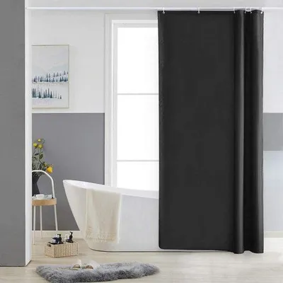 Obrázek produktu pro Textilní sprchový závěs pro rohové WC a malé koupelny, 80 x 180 cm, polyester, odolný proti plísním, vodoodpudivý, pratelný, černý.