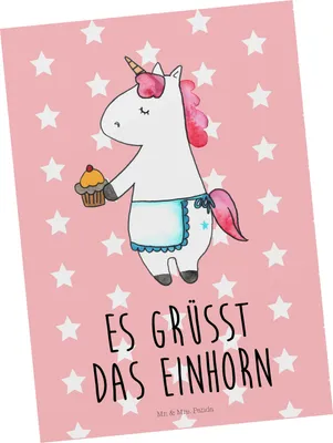 Produktbild von Mr. & Mrs. Panda Grußkarte Einhorn Muffin - Rot Pastell - Geschenk, Unicorn, Geburtstag, Postkarten, Postkarte, Ansichtskarte, Kekse, Ansichtskarten, Liebesgrüße