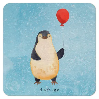 Produktbild von Mr. & Mrs. Panda Tassenuntersetzer Pinguin Luftballon 25er Set - Eisblau - Geschenk, Kirmes, Getränkeuntersetzer, gläseruntersetzer, Tischuntersetzer, Liebe, Geschenkidee